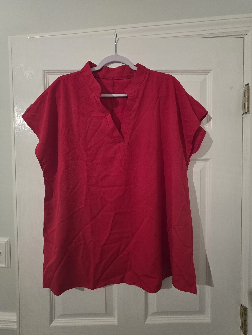 New Red V-Neck Cap Sleeve Women's Top Sz 2XL